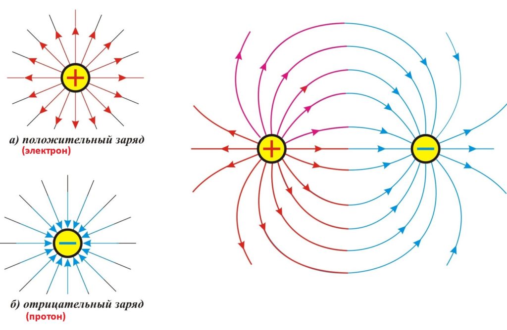 Нарисовать линии напряженности положительно заряженной частицы